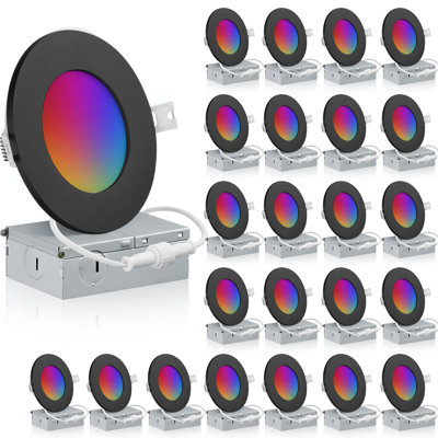 4Inch Slim LED Smart WIFI RGB Recessed Ceiling Light w/Junction Box and Trim, 10W No Hub required