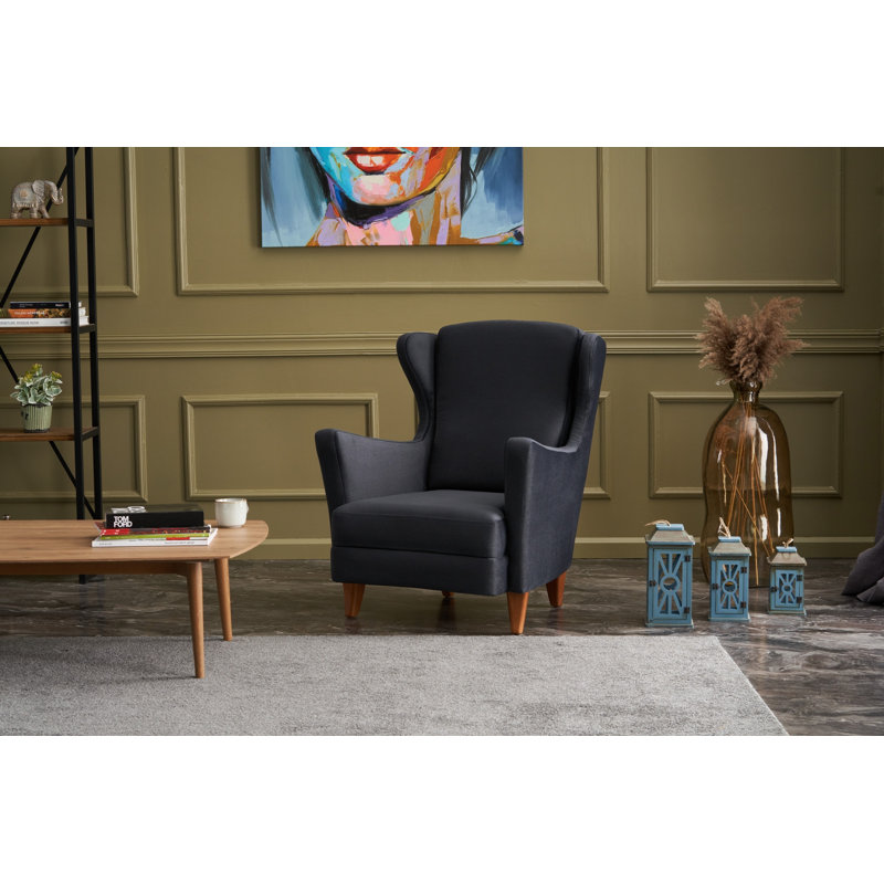 Fauteuil à oreilles en polyester l 31,5 po Glisson, Noir 100% polyester