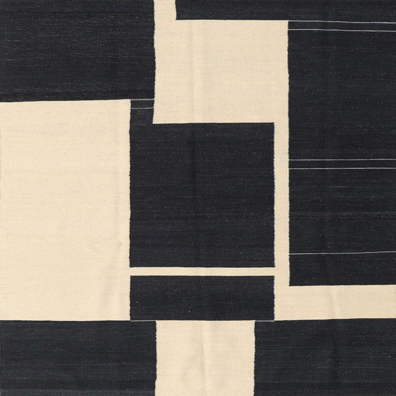 Tapis abstrait noir / beige, Carré 4 pi