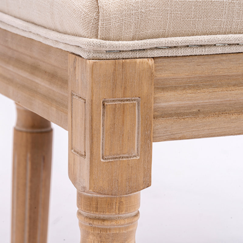 Chaise de salle à manger en bois massif à dossier carré en tissu de lin, ensemble de 2