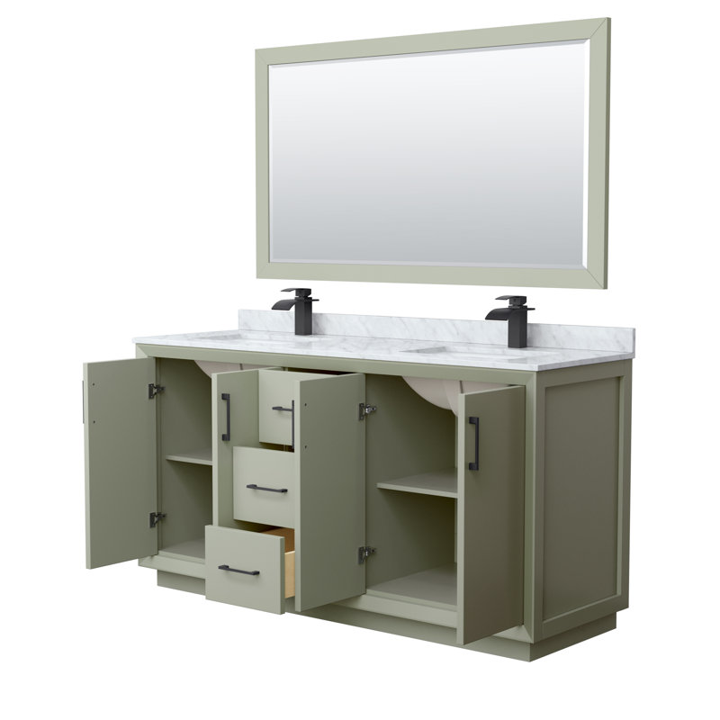 Strada 66'' W Double Vanity, Black, Light Green