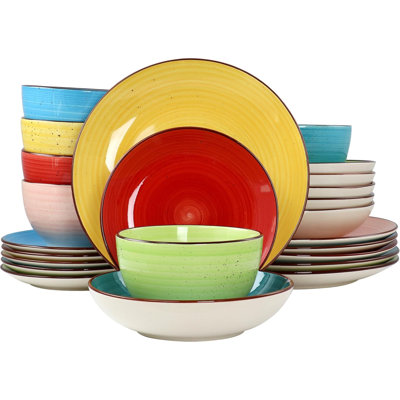 24 Piece Stoneware Dinnerware Set - Service for 6