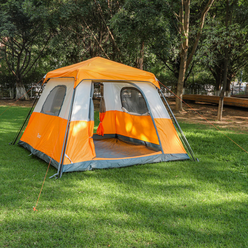 Tente de camping pour 6 personnes, Orange/Blanc