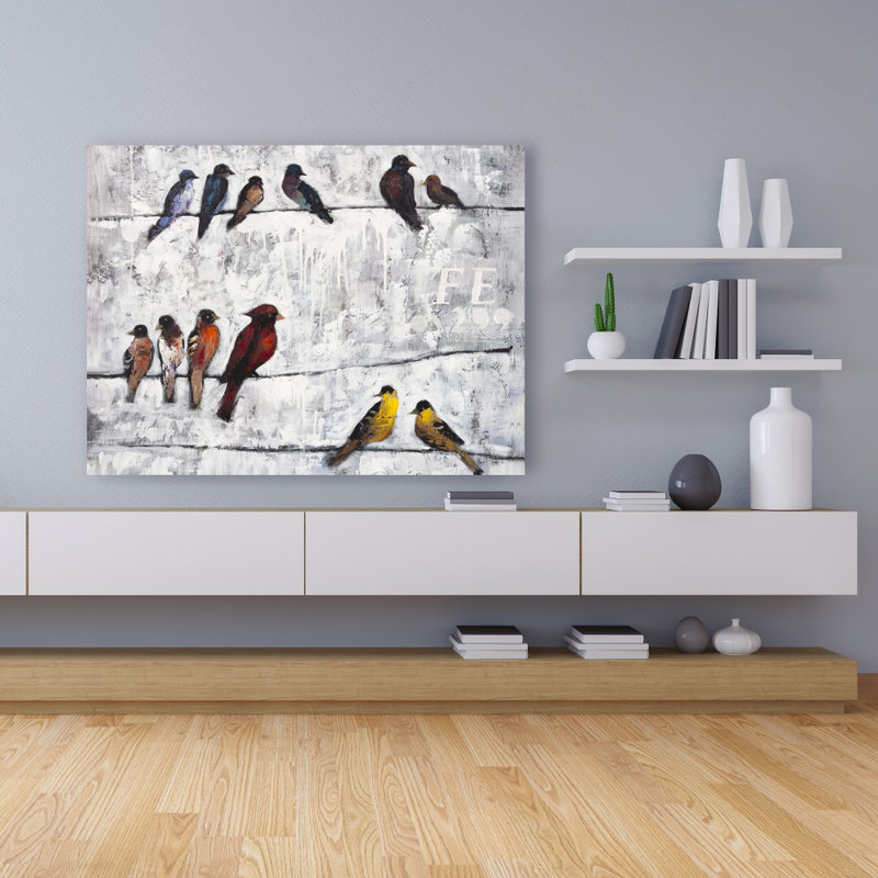 Oiseaux sur des branches - Plumes de bureau, décoration sur toile