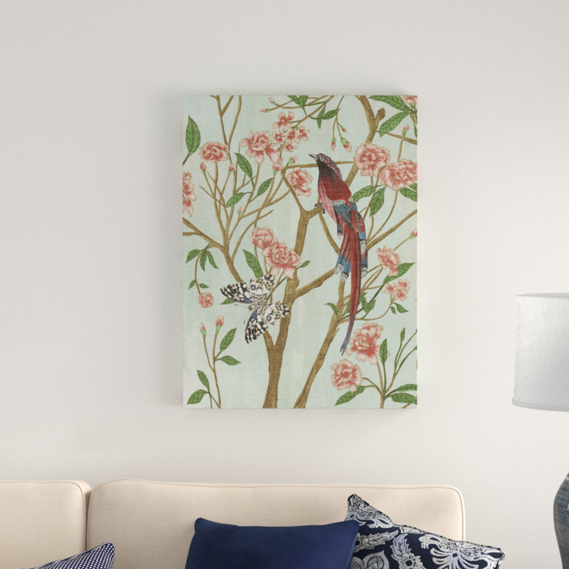 « délicat chinoiserie iii », peinture sur toile tendue, H 47 po x l 35 po x P 2 po