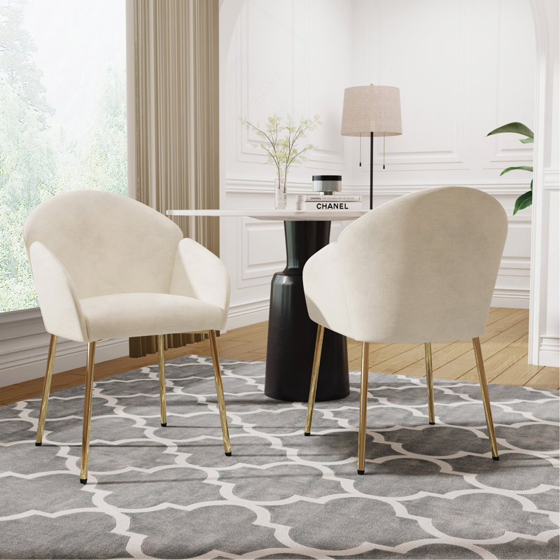Chaise de salle à manger (ensemble de 2), Beige, Doré