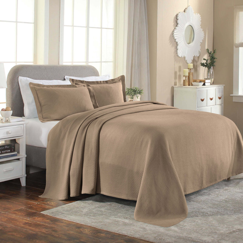 Taupe Cotton Reversible Twin Bedspread Set