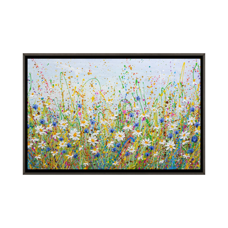 Marguerites et bleuets - reproduction d'art murale - toile encadrée, H 18 po x l 26 po, Gris