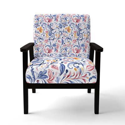 French Country Accent Chair - Calm Curl Paisley Blue Arm Chair