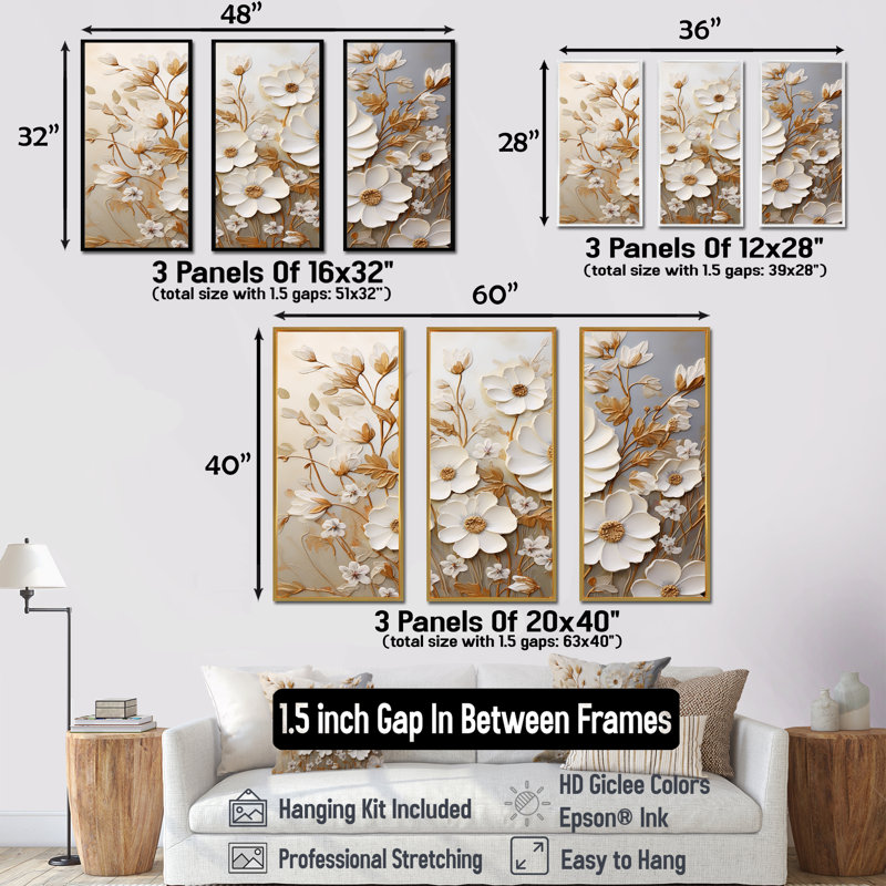 «Elegant Minimalisme Florals In Every Season I» - ensemble d'art mural fleurs saisonnières, Cadre flottant érable