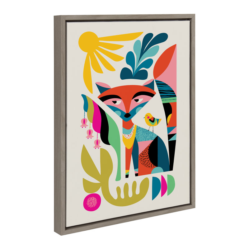 «Mid Century Modern Fox» par Rachel Lee, 3 oiseaux, reproduction d'art sur toile encadrée, H 18 po x l 24 po, Gris