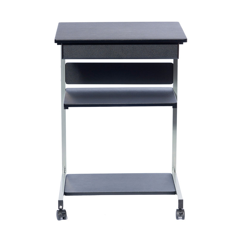 Small Black Rolling Laptop Cart with Drawer and Shelves
