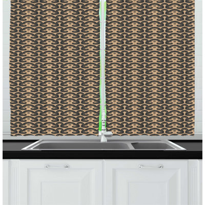 Antique Oriental Continuous Spiral Damask Ornaments Nature Tones Illustration Kitchen Curtain