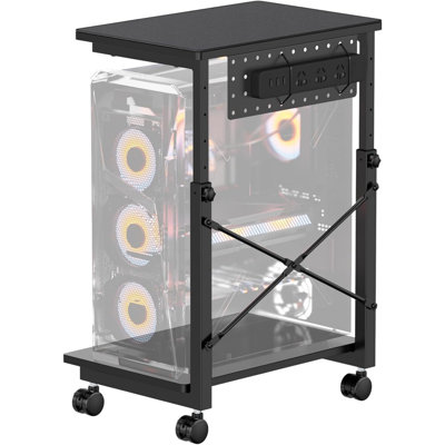 Height Adjustable Computer Tower Stand - 2-Tier ATX-Case PC Floor Stand With Rolling Wheels