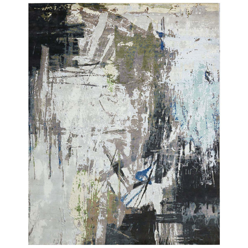 Handmade Silk and Wool Abstract Area Rug, Rectangle 8' x 10'