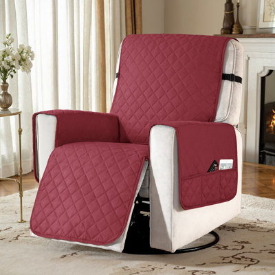Water Resistant Recliner Chair Slipcover, Non Slip Covers for Recliner Chair with Pocket, Washable Reclining Couch Cover, Furniture Protector for Kids, Pets(Small, Wine)