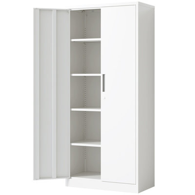 71"H Metal Garage Storage Cabinet, White Tool Steel Locking Cabinet with Doors and 4 Adjustable Shelves, Tall Cabinets for Garage Storage Systems Lockable File Cabinet for Home Office,Classroom,Pantry