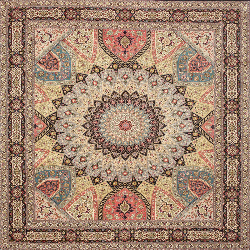 Tapis oriental beige / brun, Carré 8 pi