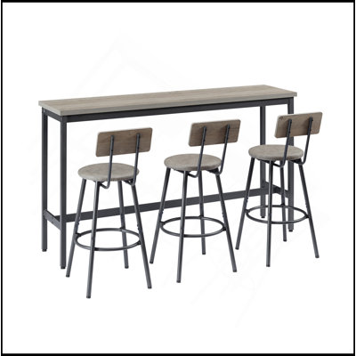Long Bar Table Set With 3 PU Upholstered Bar Stools, Industrial Bar Table And Chairs For Kitchen Breakfast Table, Living Room, Banquet Hall, Rustic 6
