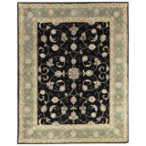 Hand-Knotted High-Quality Black and Green Area Rug