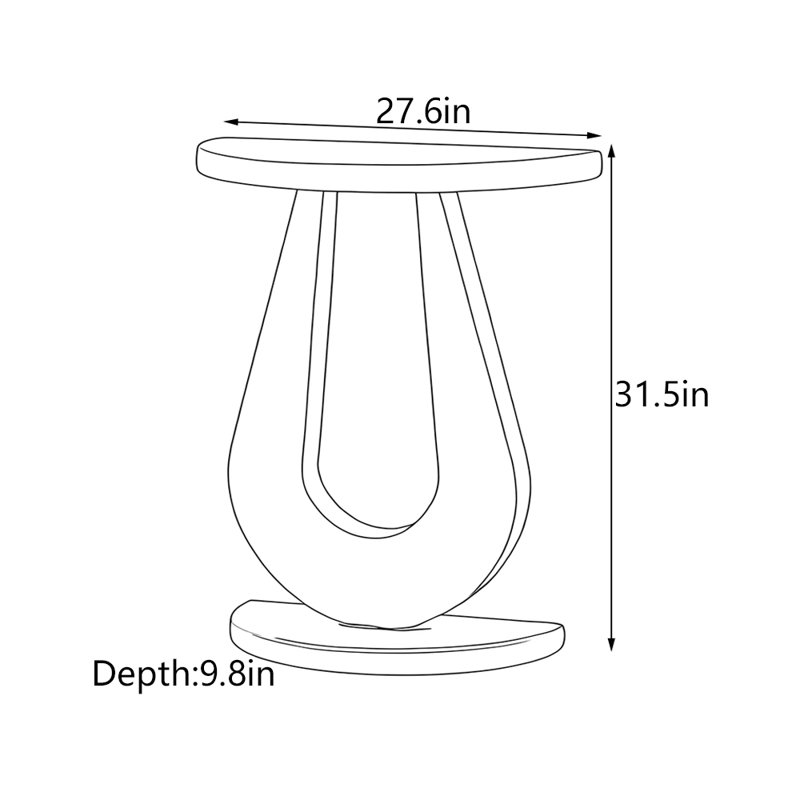 Table d'entrée moderne semi-circulaire, H 31,5 po x l 27,6 po x P 9,8 po, Bois rouge