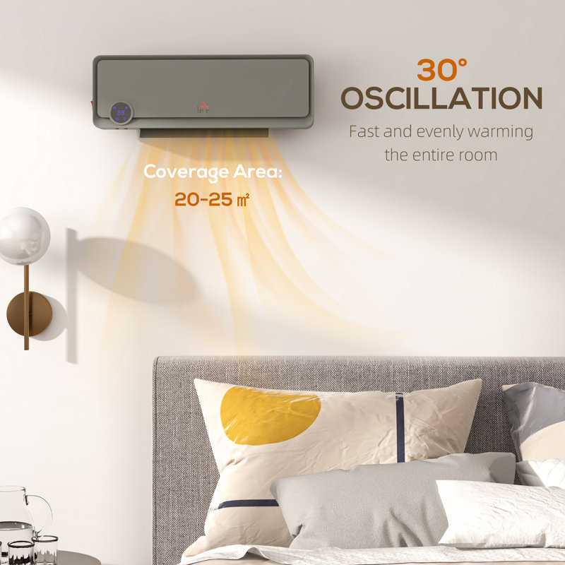 HOMCOM 2000W 6824 BTU Electric Wall Mounted Space Heater and with Digital Display, Grey