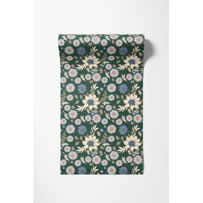 Papier peint rétro floral vert, H 225 po x l 25 po, papier pré-collé