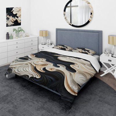 Ensemble de housse de couette en microfibre / polyester noir et blanc Opt Art