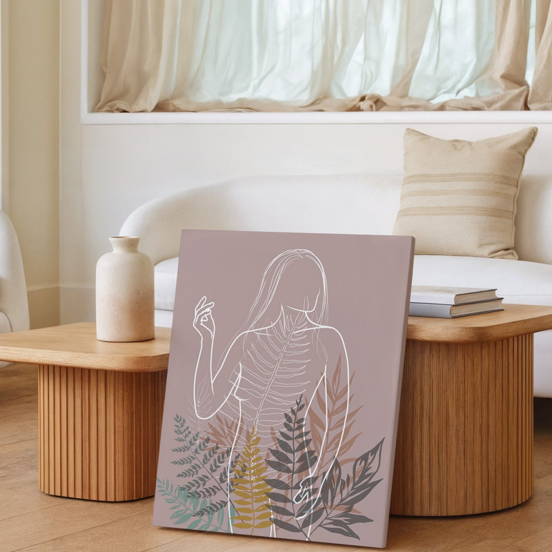 Toile, silhouette douce et éthérée d'une femme avec un art mural long, H 24 po x l 18 po