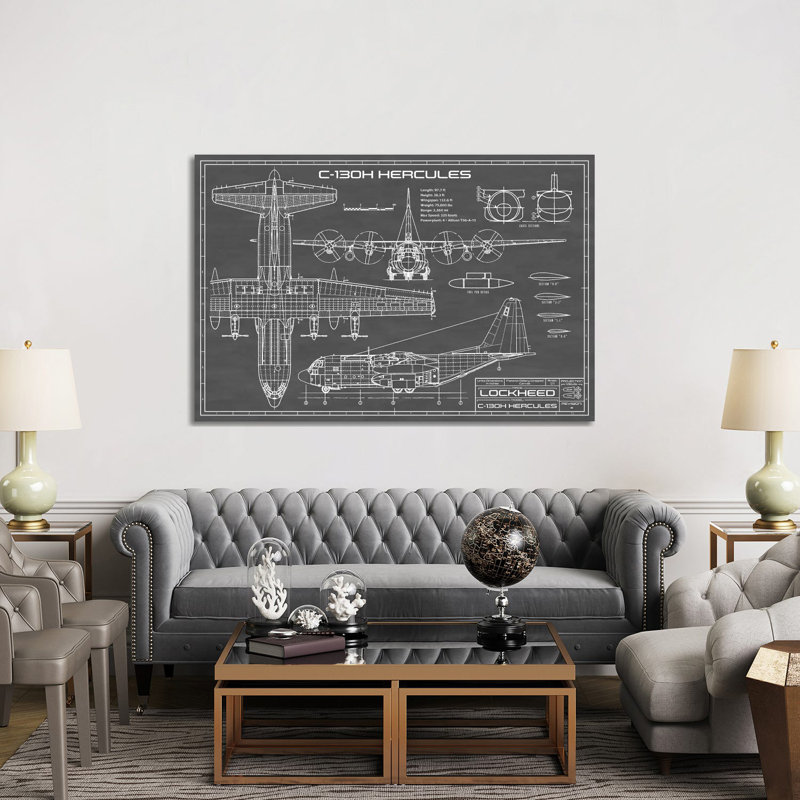 Avion C-130 Hercules | Noir - imprimé, H 40 po x l 60 po x 1,5 po