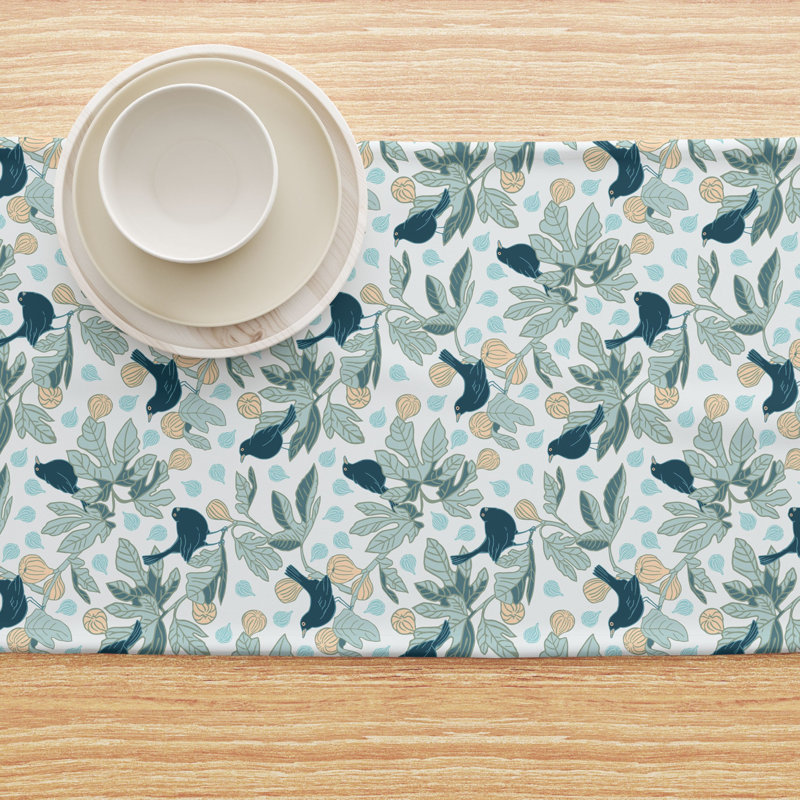 Table Runner, 100% Cotton, 16X108", Fig Trees & Birds, 90" L x 16" W