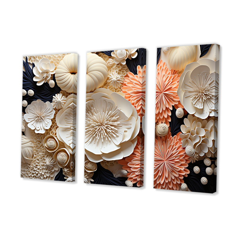 Abstrait corail fleurs collage - ensemble d'art mural corail sous l'eau, Toile tendue, H 40 po x l 60 po x P 1 po