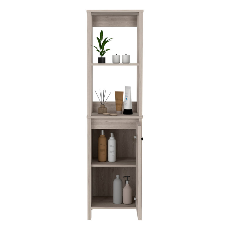 Armoire à linge St. Clair, deux tablettes intérieures, deux tablettes ouvertes, une porte, Gris