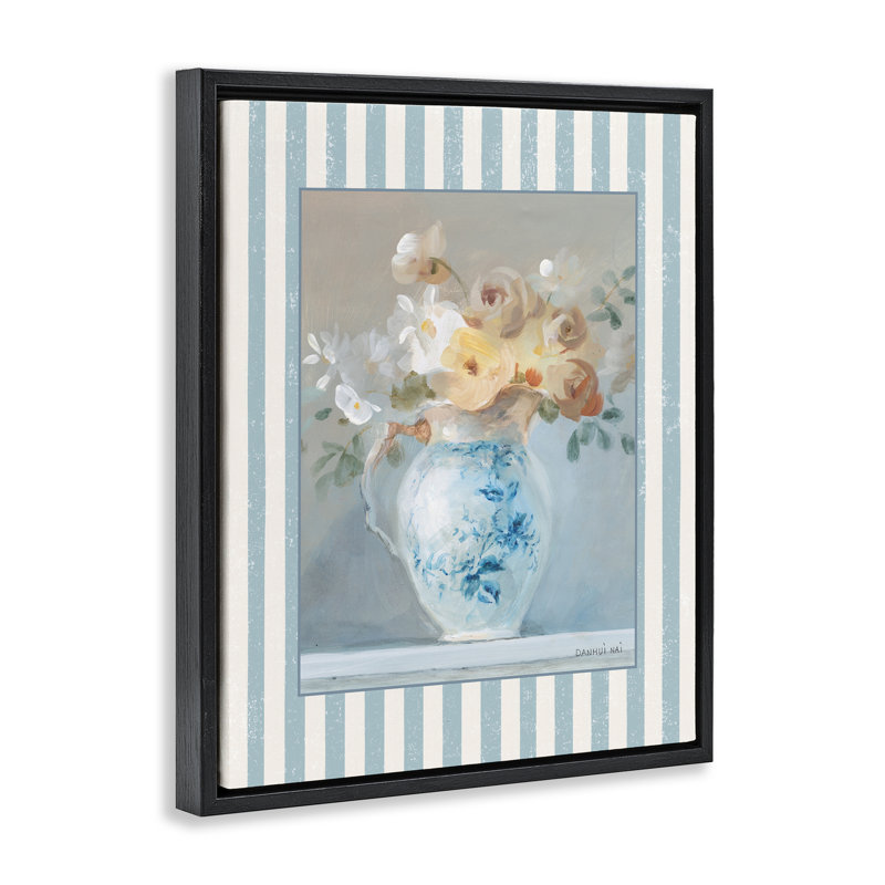 Bouquet d'héritage avec cadre flottant à rayures, design par Danhui Nai, Cadre flottant noir de jais, H 21 po x l 17 po