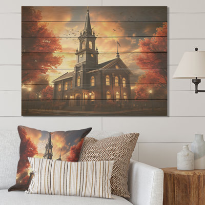 Religious Chruch Country Charm - Church On Wood Print