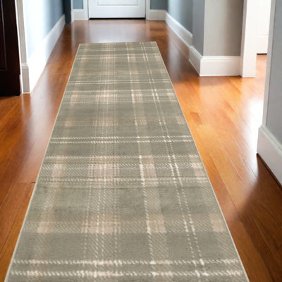 Tapis de couloir vert olive et ivoire 12 pi 12 po