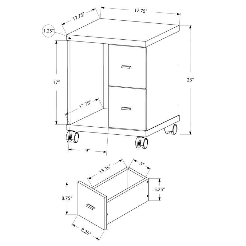 Bureau, classeur, chariot d'imprimante, classeur roulant, mobile, rangement, travail, stratifié brun, contemporain, moderne