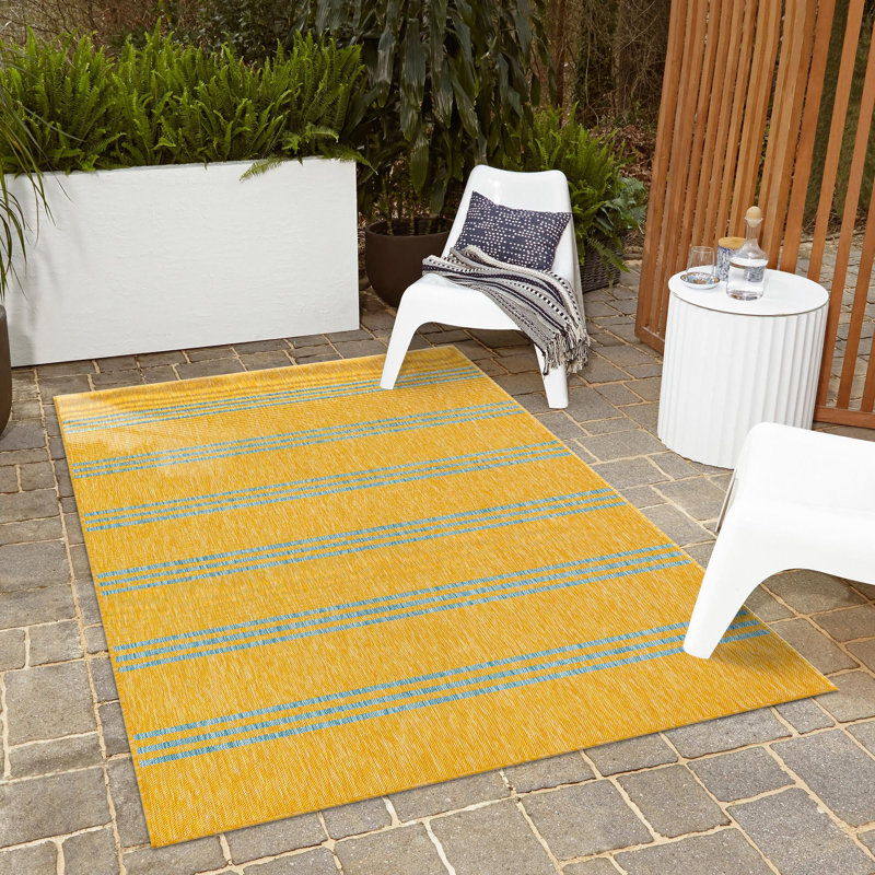 Outdoor Destiny Area Rug Mustard Color, Rectangle 6' x 9'