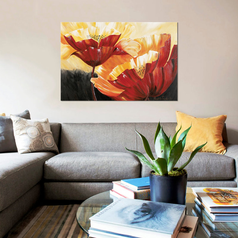«The Three Poppies», reproduction sur toile, H 18 po x l 26 po x p 1,5 po, Toile avec cadre noir, Pas de tapis