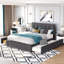 Grand lit tapissier avec 2 tiroirs et 1 lit gigogne simple TG - Gris foncé et gigogne foncé-251764490