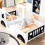 Lit plateforme simple avec roulettes Classic Car Style, blanc et bois de pin-396963870-396963871