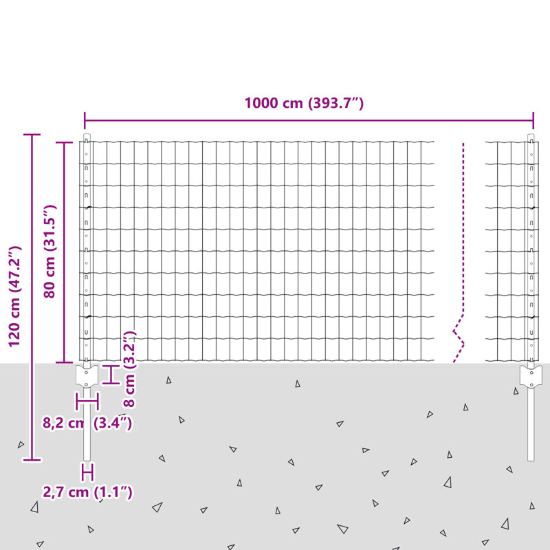 vidaXL Fence with Post Segment Outdoor Barrier Garden Terrace Divider Boundary, 80cm H x 1000cm W, Green