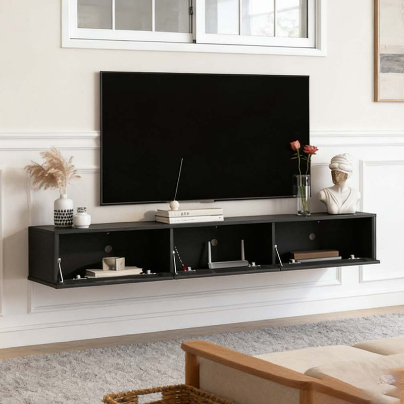 Floating TV Stand, Wall Mounted TV Shelf with Led Lights, Black