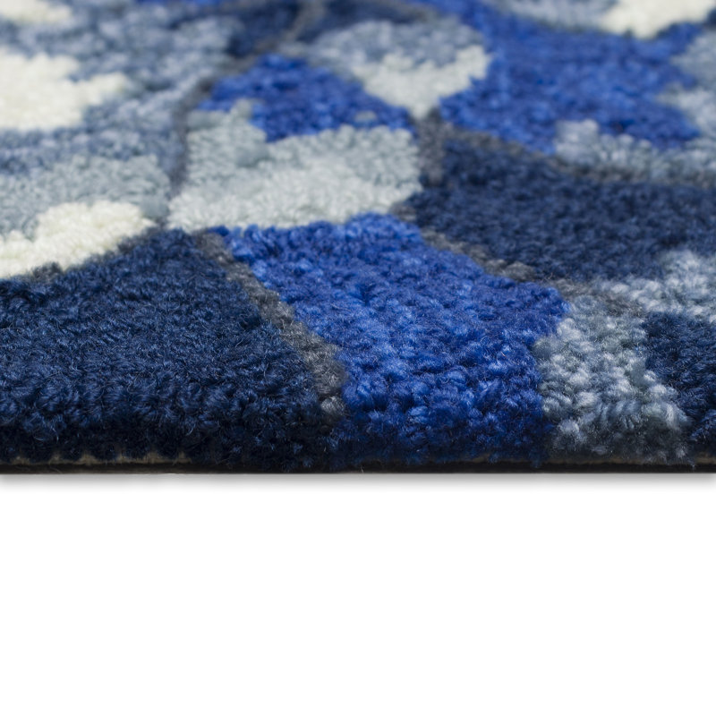 Tapis de cuisine Ismay, Demi-cercle 2 pi 6 po x 4 pi, Blanc / Bleu