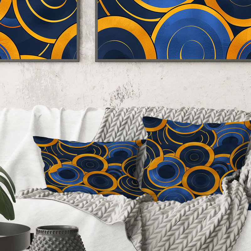 Coussin Retro Blue Orange Midcentury - Midcentury, H 16 po x l 16 po