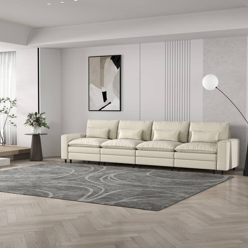 Canapé surdimensionné en chenille à 4 places avec coussins lombaires - Confort luxueux pour la famille et les réunions, Blanc