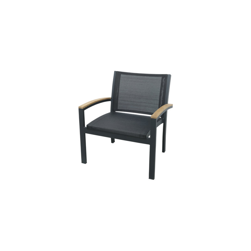 Tribeca Aluminum Teak Sling Stacking Lounge Chair, Black/Brown