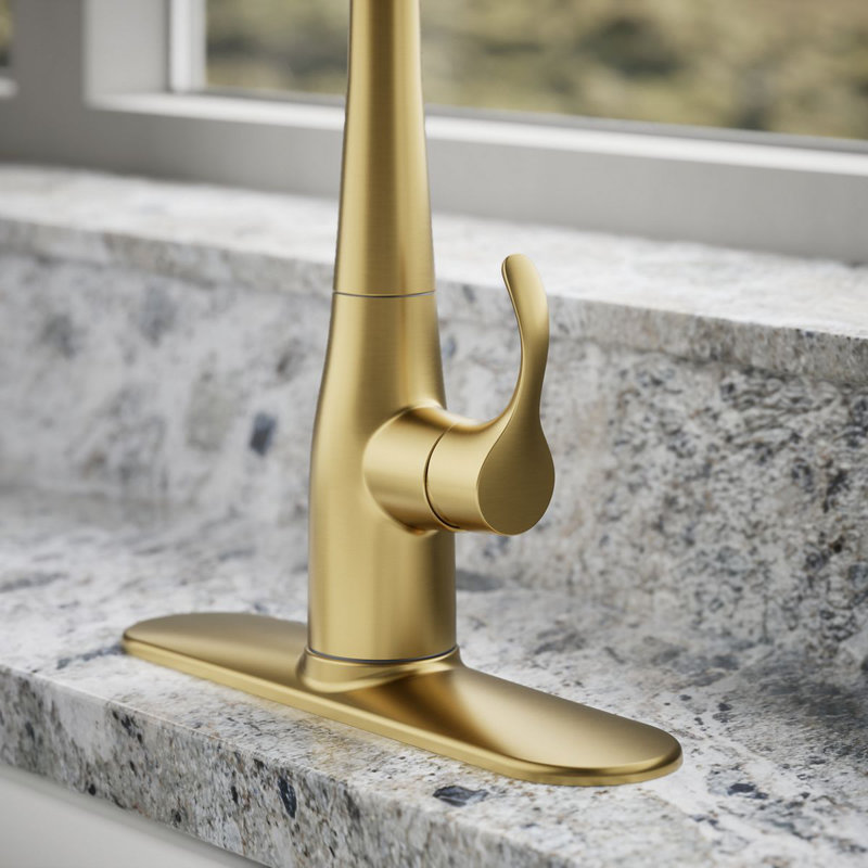 Simplice Pull Down Single Handle Kitchen Faucet, Vibrant Brushed Moderne Brass
