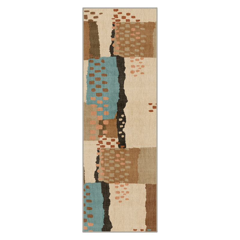 Tapis d'intérieur à motif géométrique lavable à la machine brun / beige avec envers antidérapant