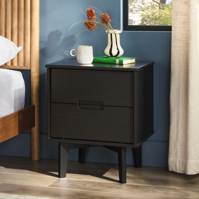 Solid Wood Groove 2-Drawer Nightstand